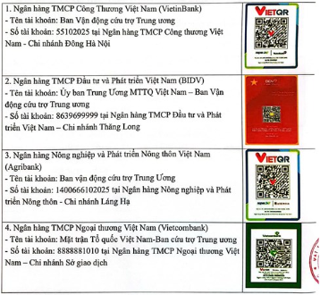 Danh sách tài khoản VietinBank, Vietcombank, BIDV, Agribank tiếp nhận ủng hộ khắc phục thiệt hại bão Bualoi, dành cho người đồng ý/không đồng ý sao kê công khai- Ảnh 1.