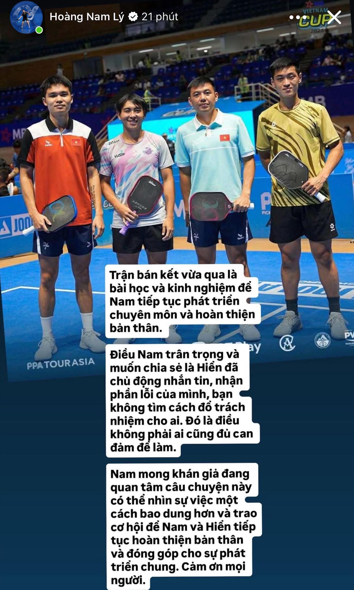 Trương Vinh Hiển nhận lỗi với Lý Hoàng Nam, drama pickleball chính thức khép lại- Ảnh 1.
