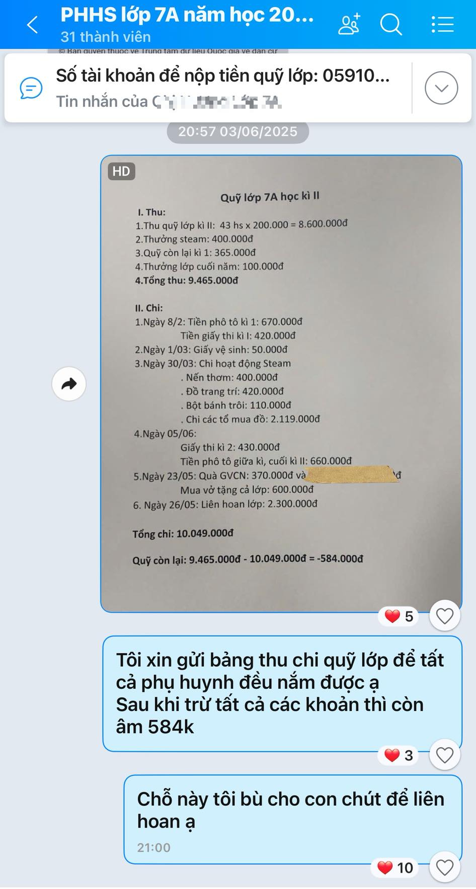 Bảng thu chi lớp học của bà mẹ Thanh Hóa có chi tiết lạ khiến các phụ huynh "tỉnh cả người": Có "nghĩ oan" cho người khác?- Ảnh 1.