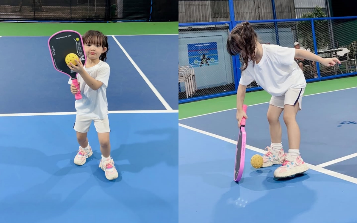 Con gái Đông Nhi mang vợt tiền triệu, ra dáng "vợt thủ" trên sân pickleball- Ảnh 2.