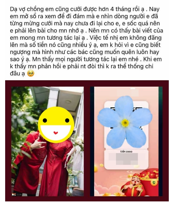 Cô dâu đăng mã QR, "truy thu" tiền mừng cưới: Một số người đã lặng lẽ chuyển khoản- Ảnh 1. Cô dâu đăng mã QR, "truy thu" tiền mừng cưới: Một số người đã lặng lẽ chuyển khoản- Ảnh 1.
