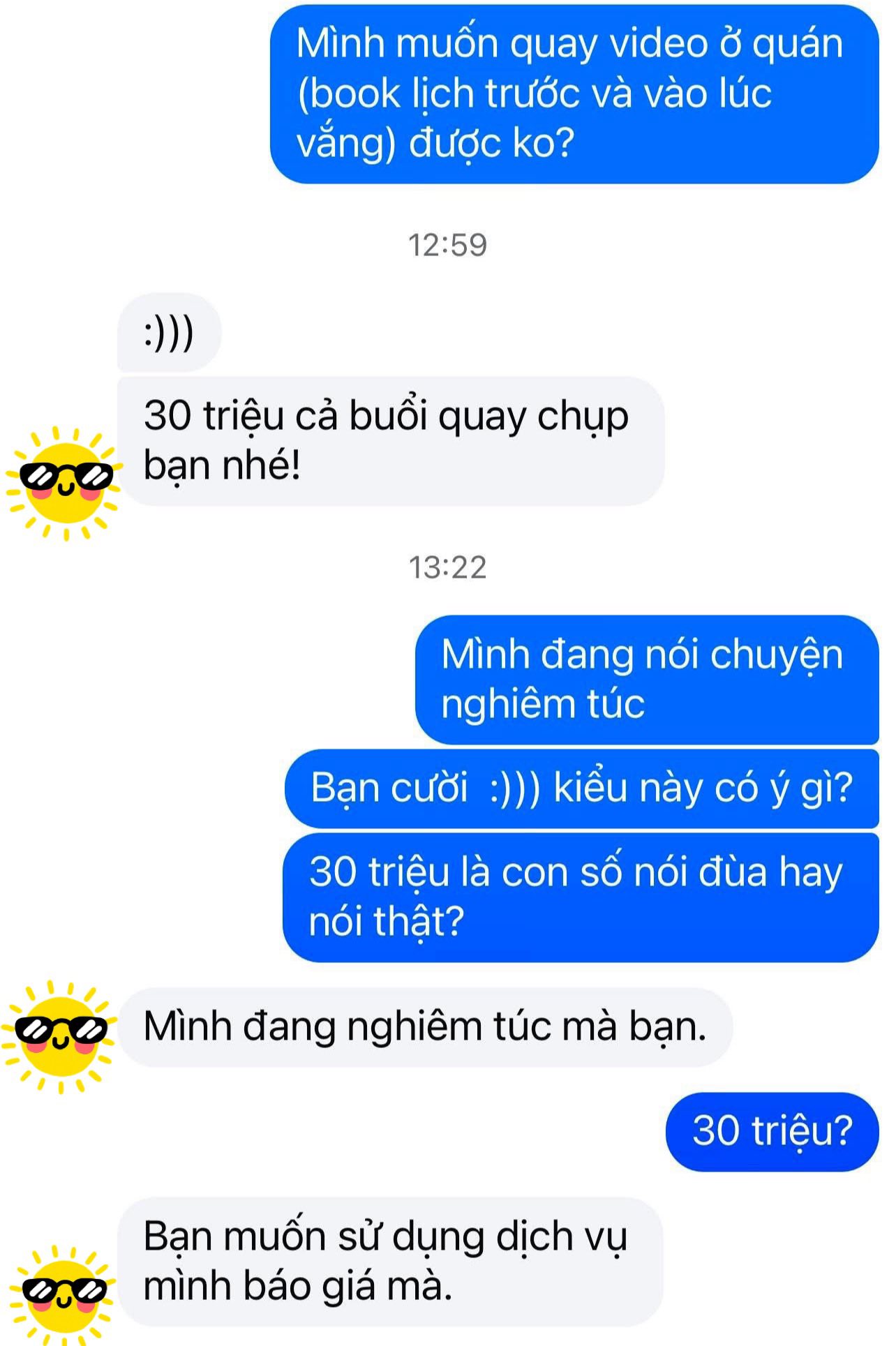 Khách hỏi giá chụp, quán trà ở Hà Nội "thét" giá 30 triệu: Sự thật phía sau tin nhắn bị cho là giễu cợt- Ảnh 2. Khách hỏi giá chụp, quán trà ở Hà Nội "thét" giá 30 triệu: Sự thật phía sau tin nhắn bị cho là giễu cợt- Ảnh 2.