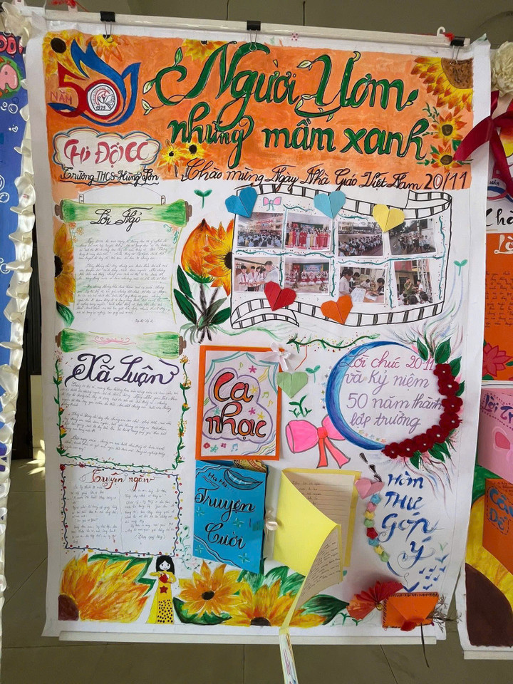 Loạt báo tường gây sốt dịp 20/11, học sinh khoe tài cực chất- Ảnh 4.