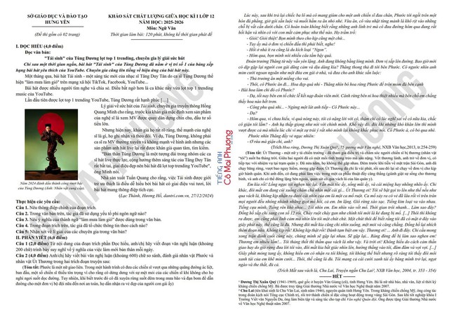 Tùng Dương vào đề thi, dọa các cháu học sinh 