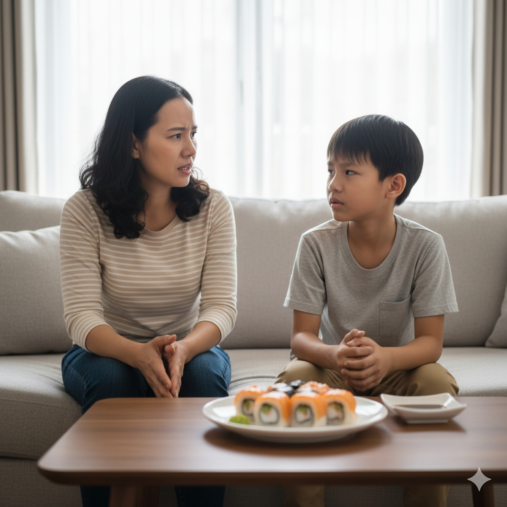Bữa ăn sushi "bóc trần" sai lầm dạy con của một bà mẹ Hà Nội: Đừng vì chút lợi nhỏ mà gây hại lớn đến tương lai con!- Ảnh 1.
