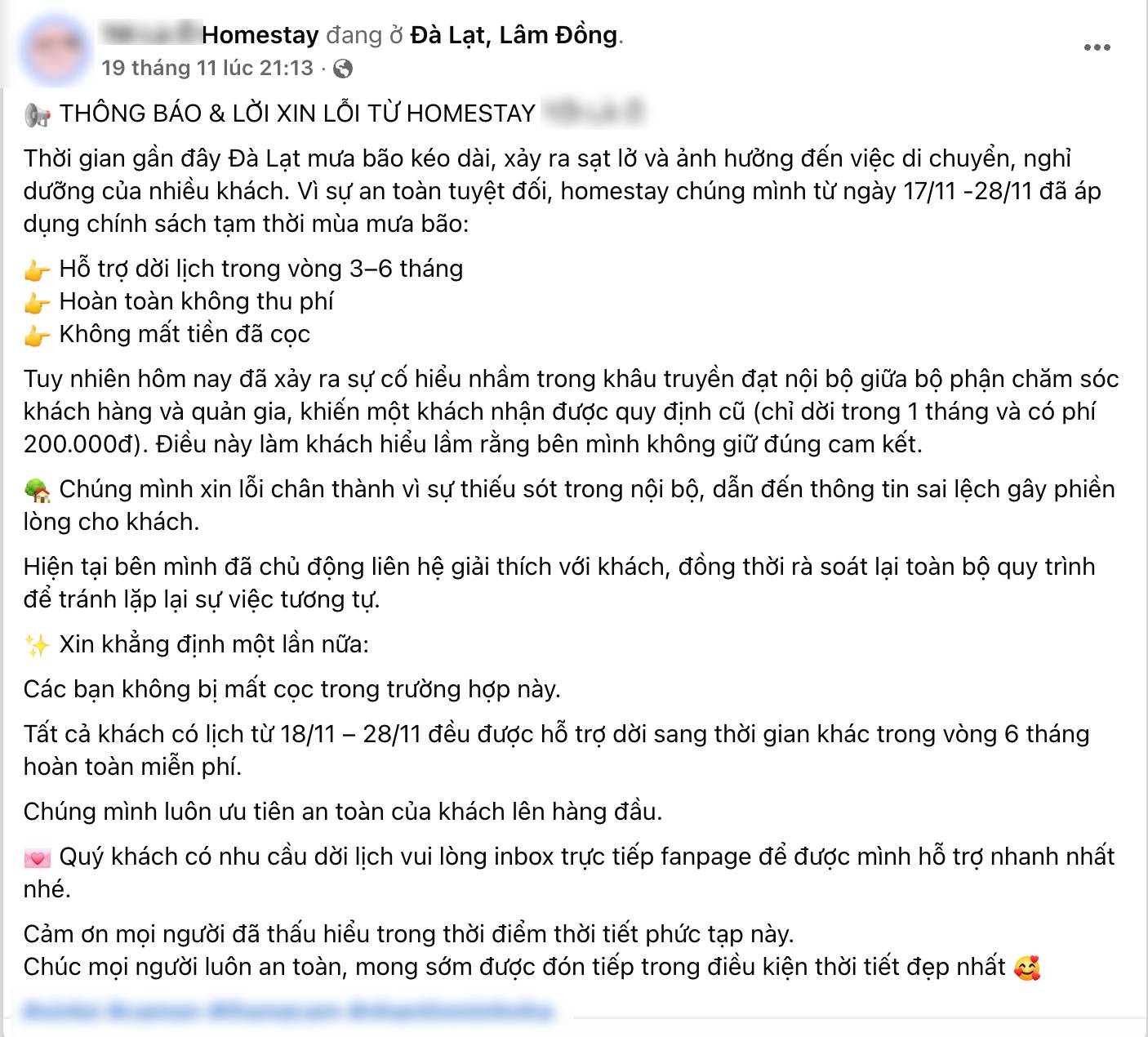 Homestay Đà Lạt xin lỗi giữa lúc khách hoang mang vì sạt lở: Đổi lịch vẫn bị tính phí?- Ảnh 2.