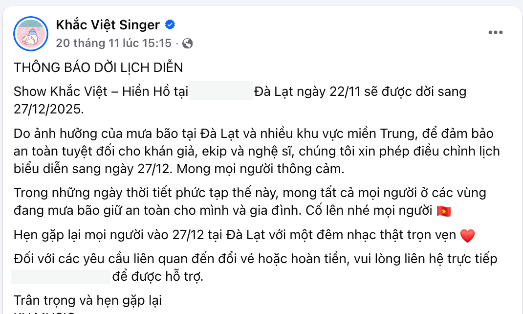 Loạt nghệ sĩ Việt hoãn show, dời lịch ra mắt sản phẩm vì tình hình bão lũ căng thẳng- Ảnh 5.