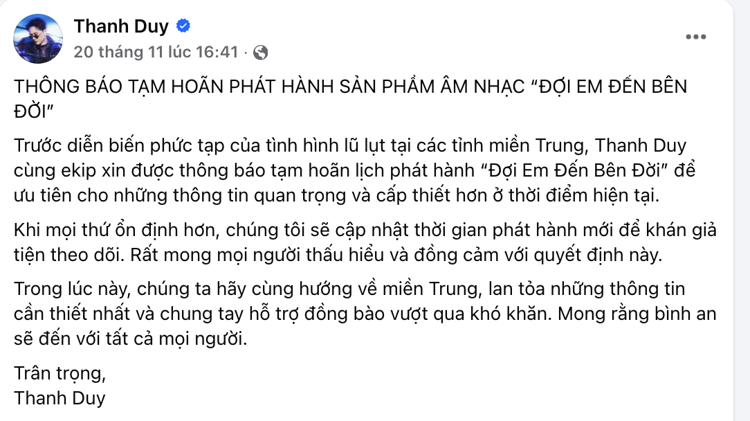 Loạt nghệ sĩ Việt hoãn show, dời lịch ra mắt sản phẩm vì tình hình bão lũ căng thẳng- Ảnh 2.