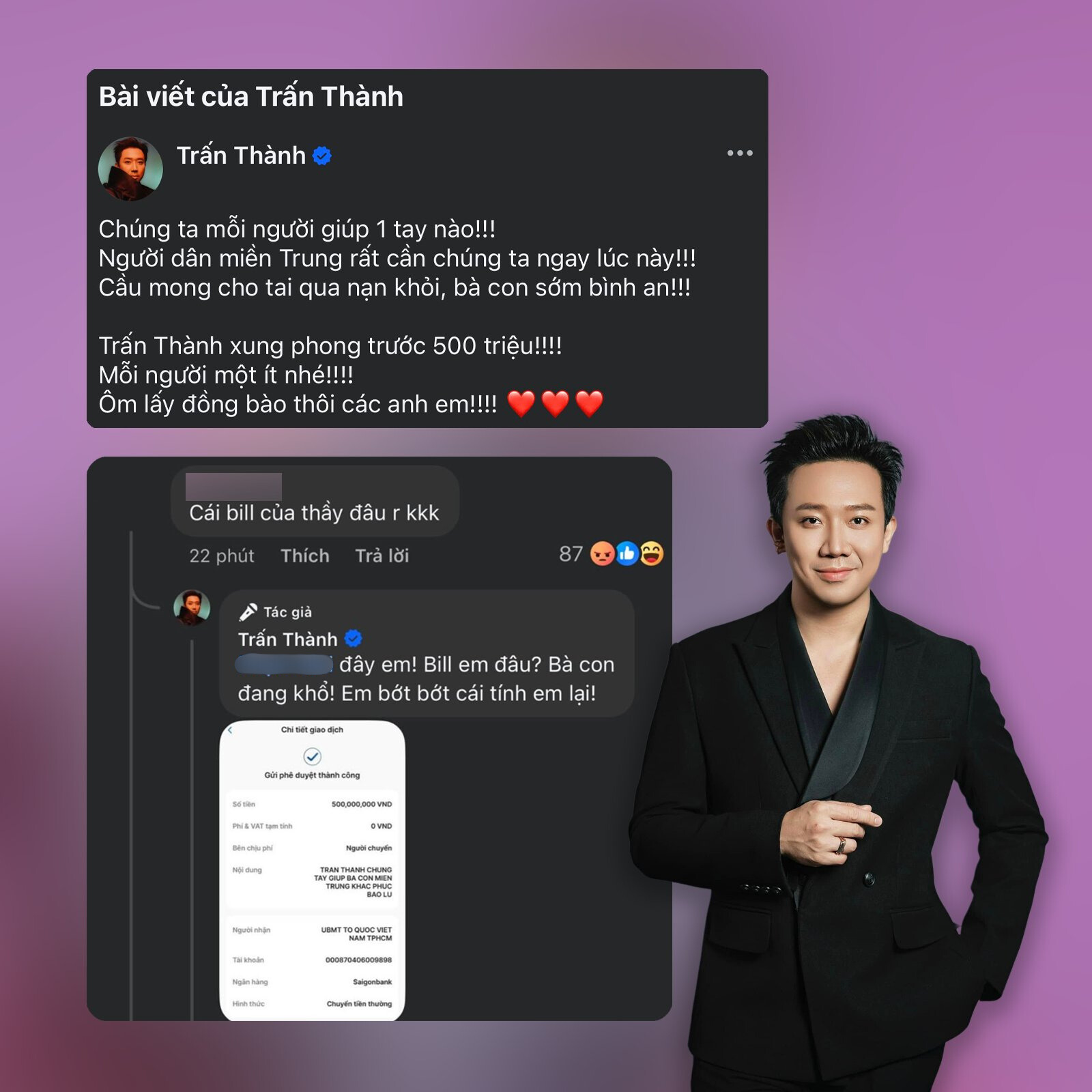 Bị mỉa mai hỏi bill từ thiện, Trấn Thành đáp trả gắt: Bị mỉa mai hỏi bill từ thiện, Trấn Thành đáp trả gắt: