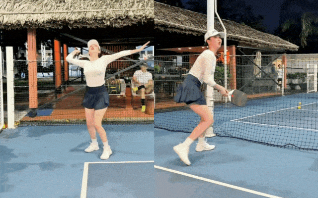 CLIP: "Bắt trọn" cảnh Ngọc Trinh và Chủ tịch dép Nesty trên sân pickleball, có gì lạ mà khiến dân mạng cười ngất- Ảnh 1.