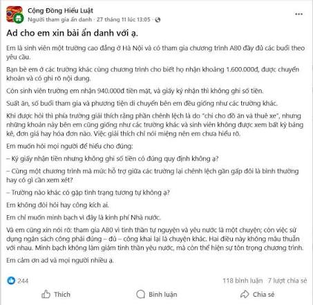 Vụ sinh viên phản ánh tiền tập luyện A80 chỉ 940.000: Hiệu trưởng bất ngờ nói "chỉ là hiểu lầm"- Ảnh 1.