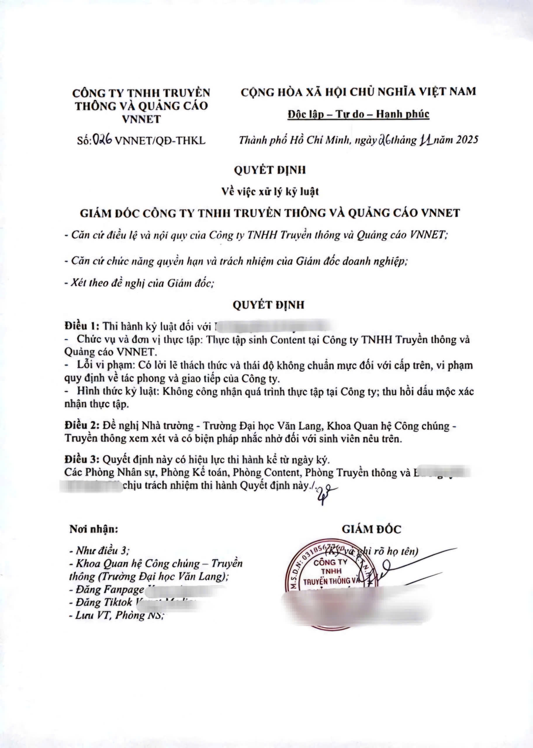 Vụ công ty "kỷ luật" nữ sinh viên thực tập: Có thể khởi kiện?- Ảnh 1. img