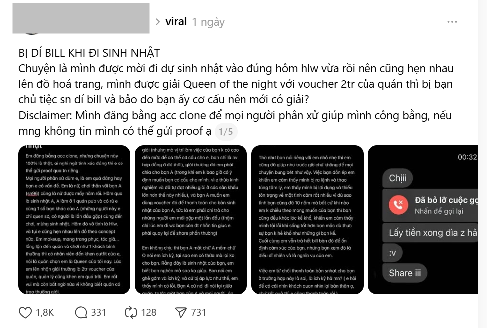Tình bạn 10 năm toang vì cái voucher 2 triệu và màn dí bill sinh nhật Tình bạn 10 năm toang vì cái voucher 2 triệu và màn dí bill sinh nhật