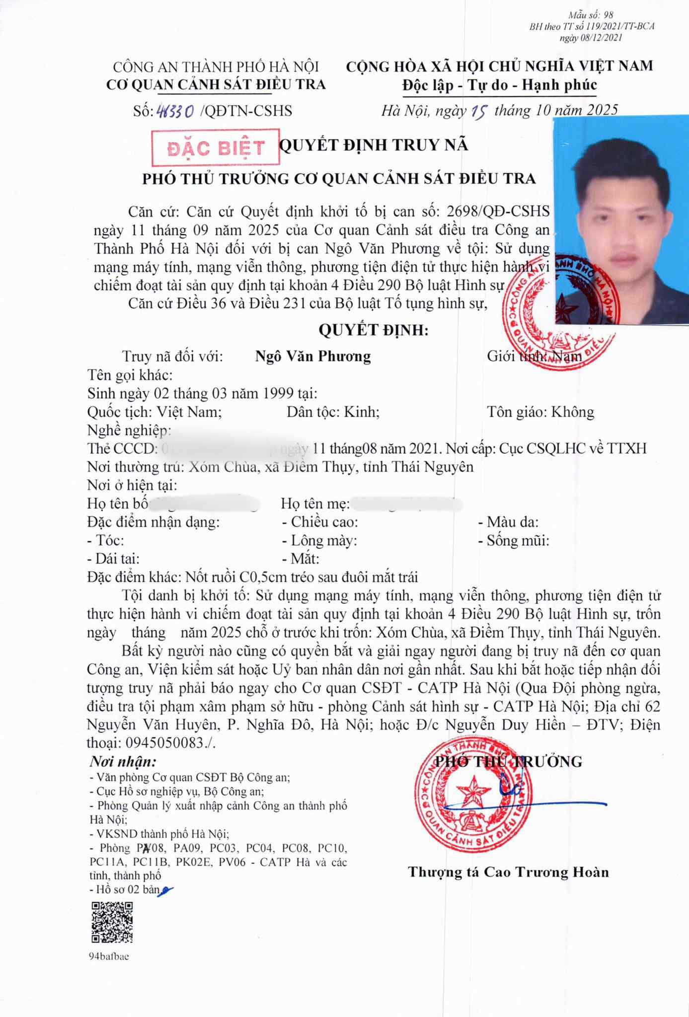 Truy nã đặc biệt "ông trùm" Ngô Văn Phương- Ảnh 1.