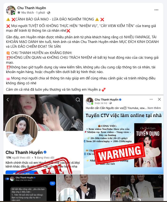 Mọi người chú ý, vợ Quang Hải cảnh báo lừa đảo nghiêm trọng- Ảnh 1. Mọi người chú ý, vợ Quang Hải cảnh báo lừa đảo nghiêm trọng- Ảnh 1.