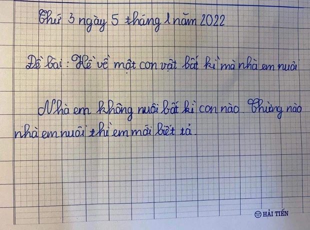 Bài văn tả con vật của học sinh tiểu học khiến cô giáo đọc xong chỉ biết lắc đầu: "Cho em 1 điểm viết, 9 điểm thật thà"- Ảnh 1.