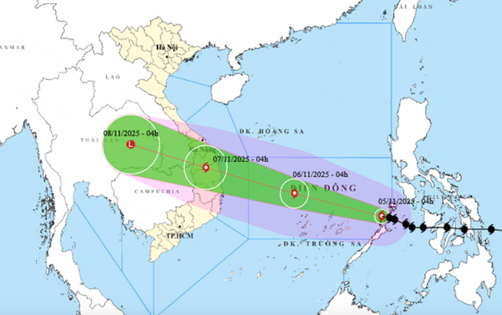 Bão Kalmaegi giật cấp 16 vào Biển Đông, nguy cơ gây dông lốc trước khi đổ bộ- Ảnh 1.