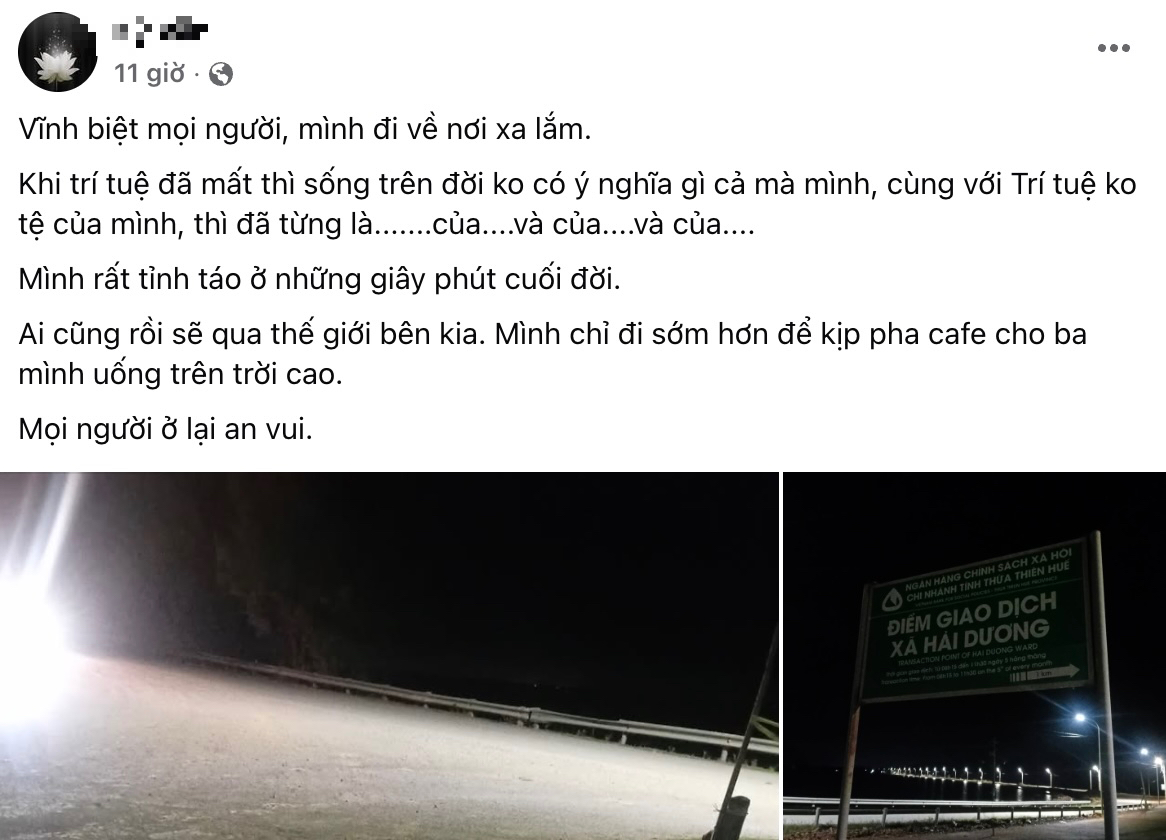 Nam thanh niên nhảy cầu ở Huế: Dòng trạng thái cuối cùng đầy đau lòng- Ảnh 1. Nam thanh niên nhảy cầu ở Huế: Dòng trạng thái cuối cùng đầy đau lòng- Ảnh 1.
