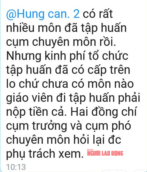 Giáo viên bị yêu cầu nộp 100.000 đồng "bồi dưỡng" khi đi tập huấn- Ảnh 2.