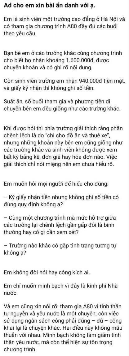 Vụ sinh viên bức xúc vì chỉ nhận 940.000 đồng hỗ trợ A80: Đối thoại trực tiếp, hiệu trưởng giải thích lý do "không ghi rõ số tiền"- Ảnh 2. Vụ sinh viên bức xúc vì chỉ nhận 940.000 đồng hỗ trợ A80: Đối thoại trực tiếp, hiệu trưởng giải thích lý do "không ghi rõ số tiền"- Ảnh 2.