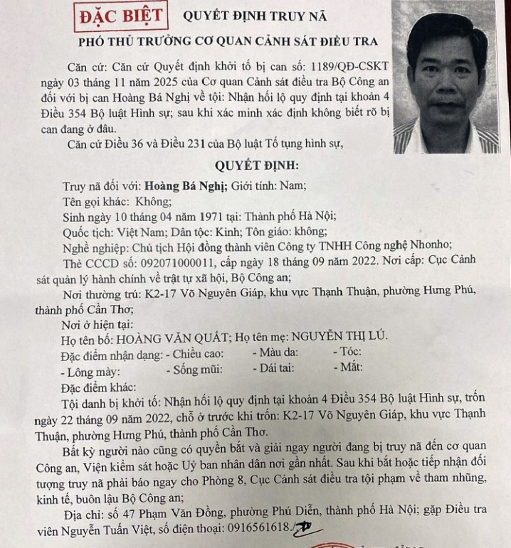 Bộ Công an truy nã đặc biệt Hoàng Bá Nghị, Chủ tịch Công ty NhoNho- Ảnh 1.