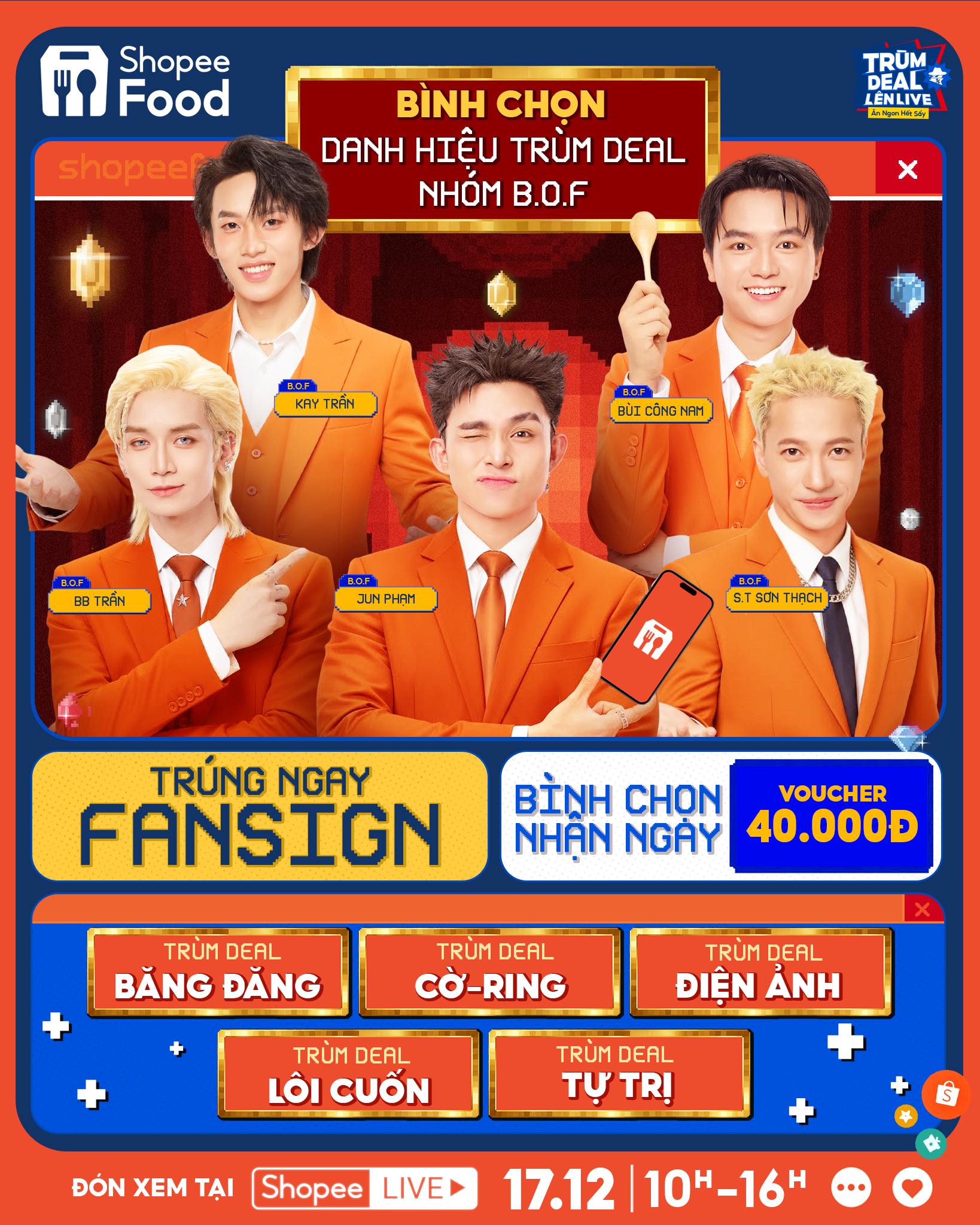 Fans bật chế độ “đua vote”, tìm Trùm Deal ShopeeFood xứng tầm cho 5 anh tài B.O.F- Ảnh 2. Fans bật chế độ “đua vote”, tìm Trùm Deal ShopeeFood xứng tầm cho 5 anh tài B.O.F- Ảnh 2.