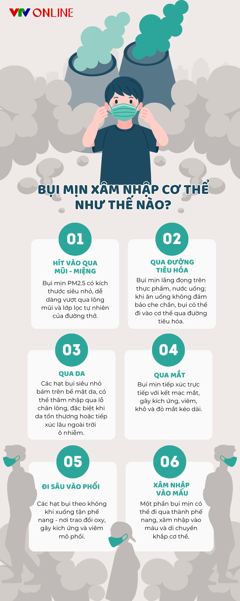 Infographic: Bụi mịn xâm nhập cơ thể như thế nào?- Ảnh 2. Infographic: Bụi mịn xâm nhập cơ thể như thế nào?- Ảnh 2.