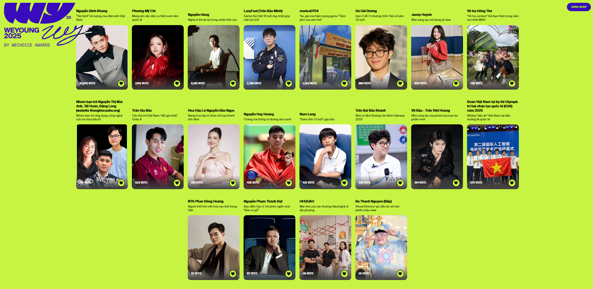 Đường đua Young ID của WeYoung 2025 tăng nhiệt từng giờ: Xem l&agrave; muốn vote!- Ảnh 1.