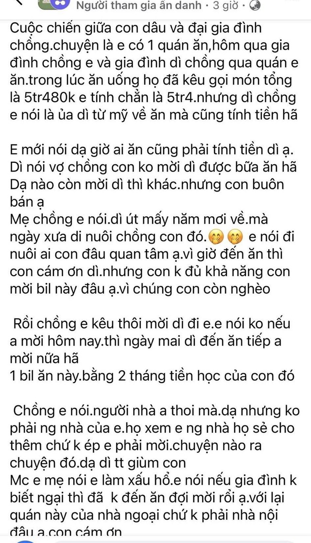 Một bữa ăn 5 triệu v&agrave; &ldquo;cuộc chiến&rdquo; con d&acirc;u -nh&agrave; chồng: Ai sai trong c&acirc;u chuyện đang g&acirc;y b&atilde;o mạng?- Ảnh 1.