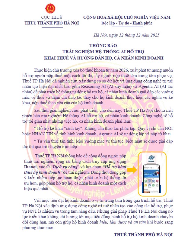 Thuế TP Hà Nội thông báo nóng- Ảnh 1. Thuế TP Hà Nội thông báo nóng- Ảnh 1.