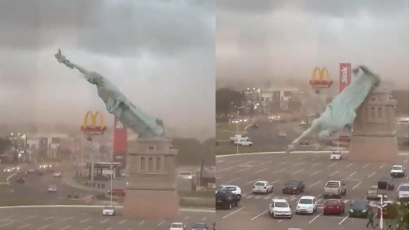 Tượng 'Nữ thần Tự do' sụp đổ trong cơn b&atilde;o dữ dội- Ảnh 1.