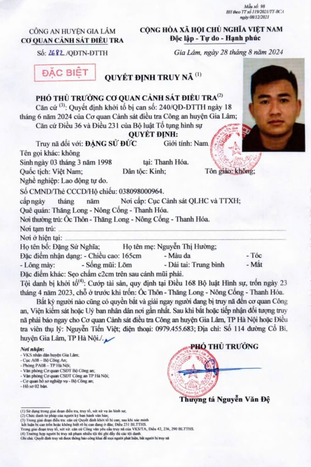 Bắt Đặng Sử Đức sinh năm 1998- Ảnh 1. Bắt Đặng Sử Đức sinh năm 1998- Ảnh 1.