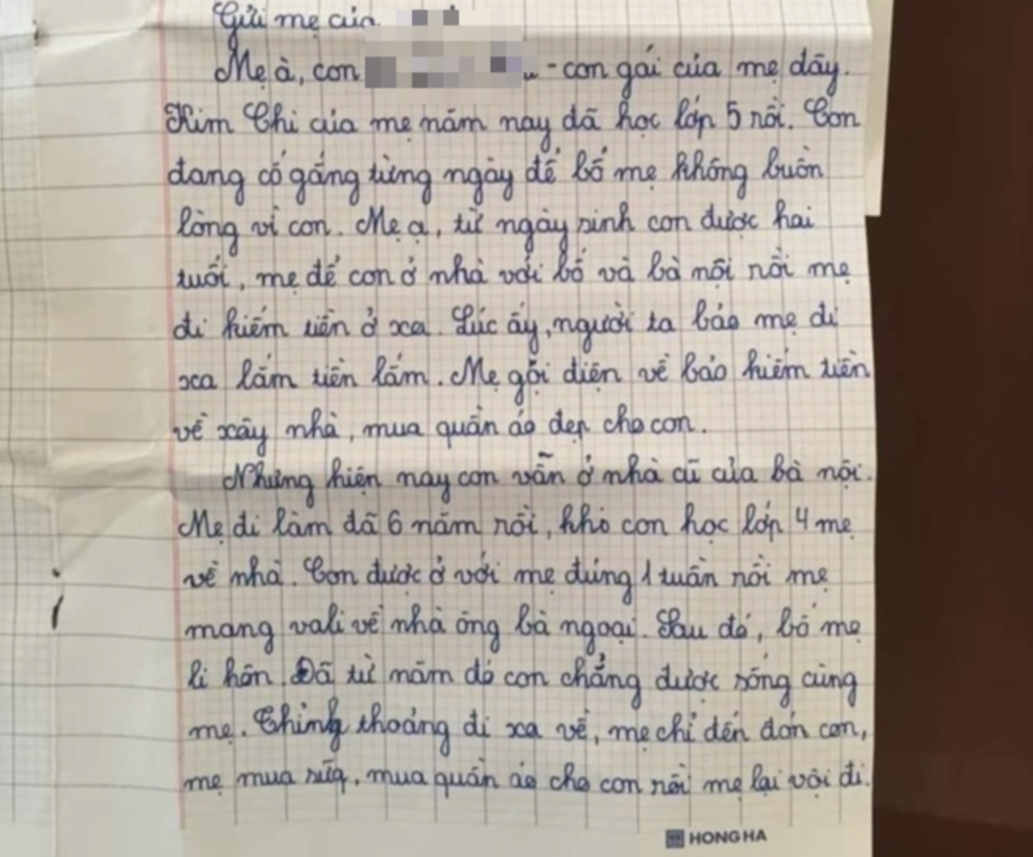 Bức thư nữ sinh lớp 5 gửi mẹ x&uacute;c động: "Người ta bảo mẹ đi xa lắm tiền, mẹ bảo kiếm tiền x&acirc;y nh&agrave;, mua quần &aacute;o đẹp cho con"- Ảnh 1.