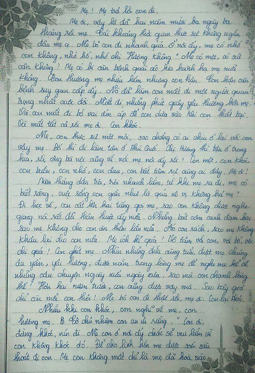 Bức thư nữ sinh gửi mẹ khiến ng&agrave;n người rơi nước mắt: "Hơn 1 năm trước con cũng được vậy m&agrave;, sao b&acirc;y giờ chỉ c&ograve;n mỗi con th&ocirc;i"- Ảnh 1.