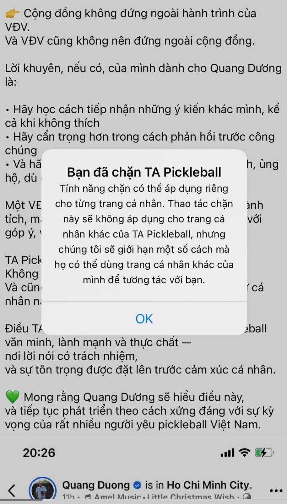 Drama Pickleball: Trang Fanpage bị phản ứng dữ dội v&igrave; &ldquo;dạy&rdquo; Quang Dương c&aacute;ch cư xử- Ảnh 2.