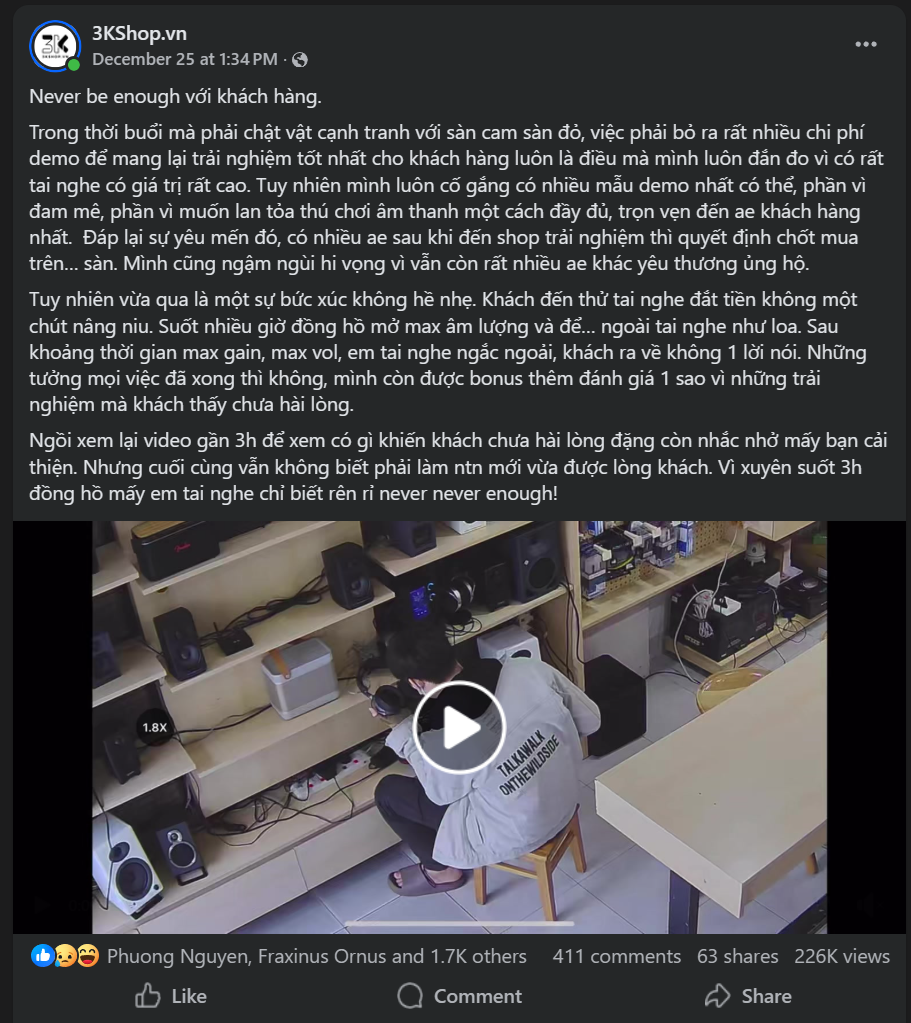 Drama g&acirc;y bức x&uacute;c ng&agrave;nh &acirc;m thanh: Kh&aacute;ch h&agrave;ng đi thử tai nghe nhưng "bật max volume" như bật loa, về c&ograve;n đ&aacute;nh gi&aacute; cửa h&agrave;ng 1 sao- Ảnh 1.