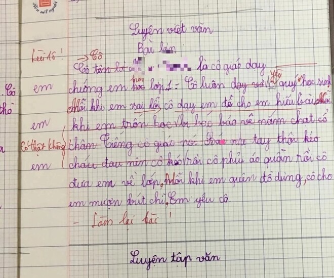 Học sinh tiểu học l&agrave;m văn về c&ocirc; gi&aacute;o, ai ngờ tiết lộ lu&ocirc;n chuyện b&aacute;c bảo vệ, c&ocirc; phải hỏi lại: C&Oacute; THẬT KH&Ocirc;NG?- Ảnh 1.