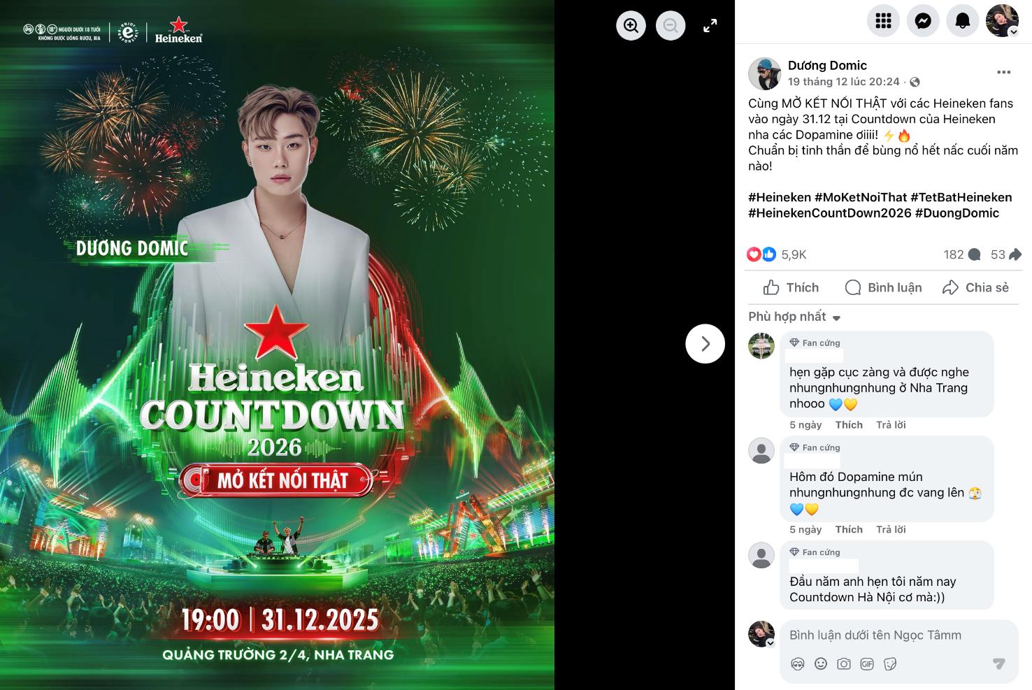 Heineken Countdown 2026 H&agrave; Nội - Nha Trang với d&agrave;n nghệ sĩ đ&igrave;nh đ&aacute;m hứa hẹn tạo n&ecirc;n khoảnh khắc kết nối chưa từng c&oacute;- Ảnh 2.
