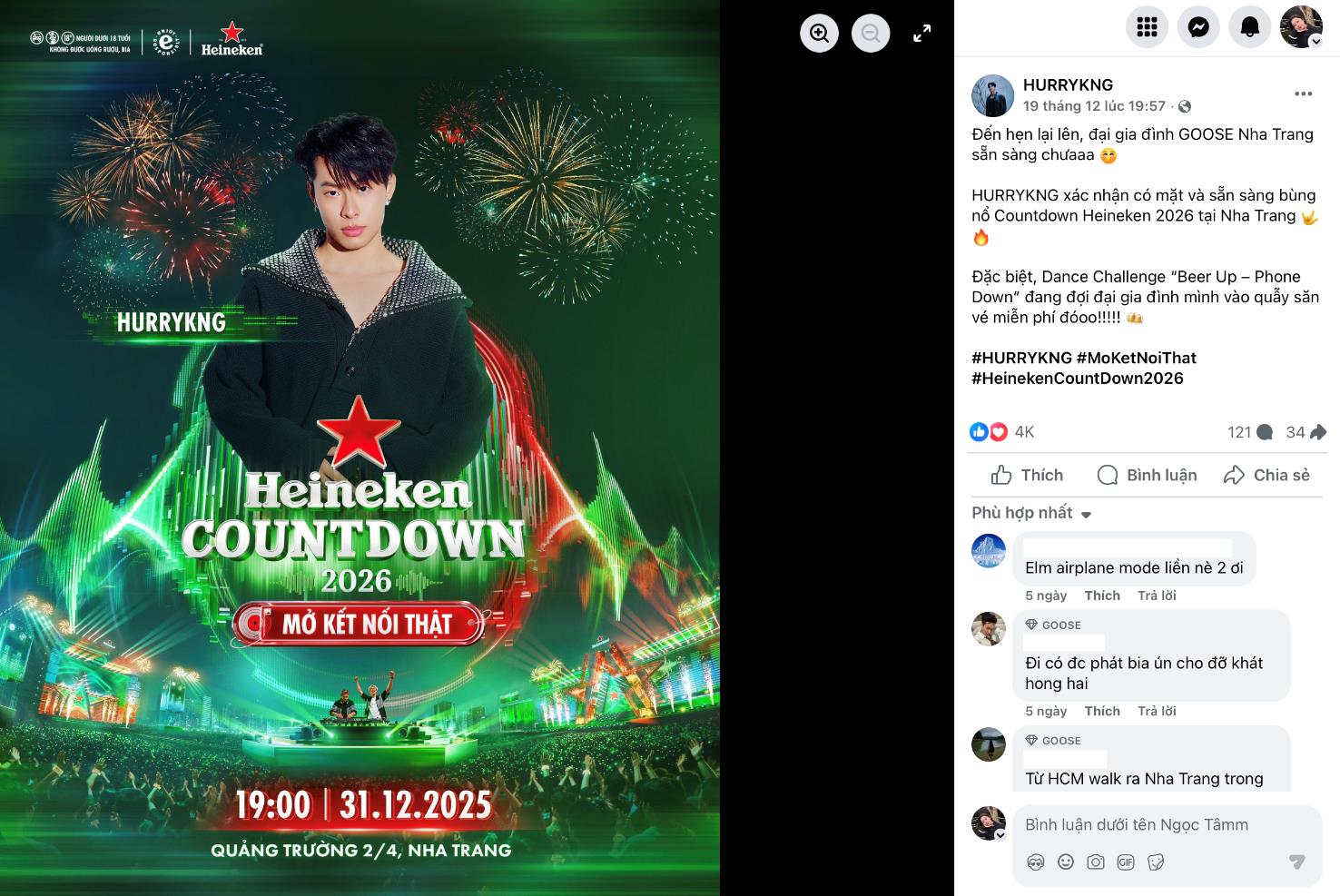 Heineken Countdown 2026 H&agrave; Nội - Nha Trang với d&agrave;n nghệ sĩ đ&igrave;nh đ&aacute;m hứa hẹn tạo n&ecirc;n khoảnh khắc kết nối chưa từng c&oacute;- Ảnh 3.