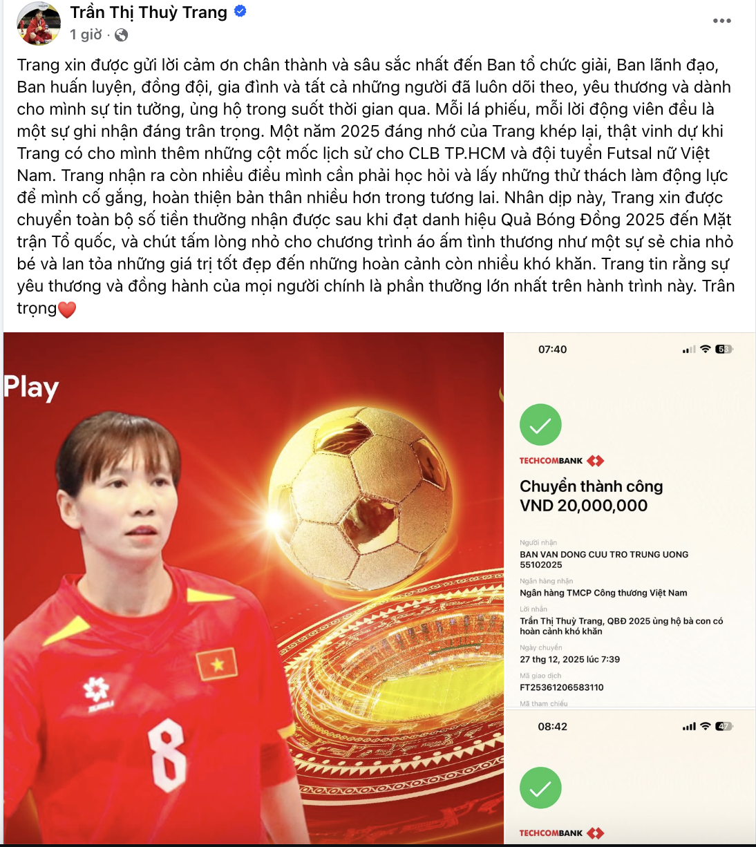 Kh&eacute;p lại drama: Thuỳ Trang l&ecirc;n tiếng sau status &aacute;m chỉ Gala Quả b&oacute;ng v&agrave;ng 