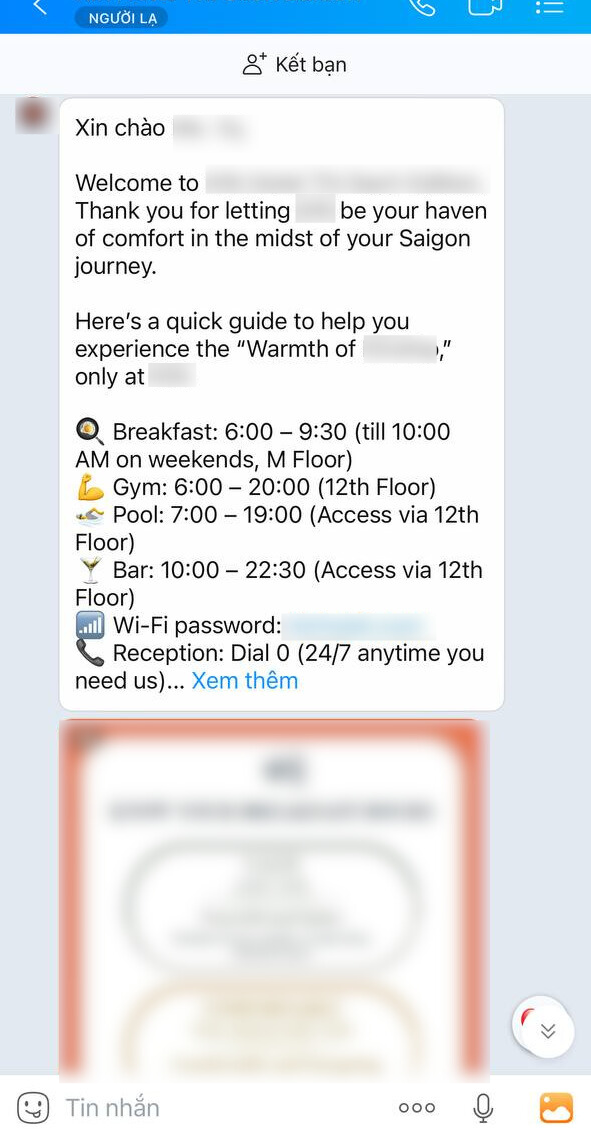 Thấy kh&aacute;ch sạn gửi tin nhắn n&agrave;y qua Zalo th&igrave; h&atilde;y kiểm tra ngay trước khi thanh to&aacute;n- Ảnh 1.