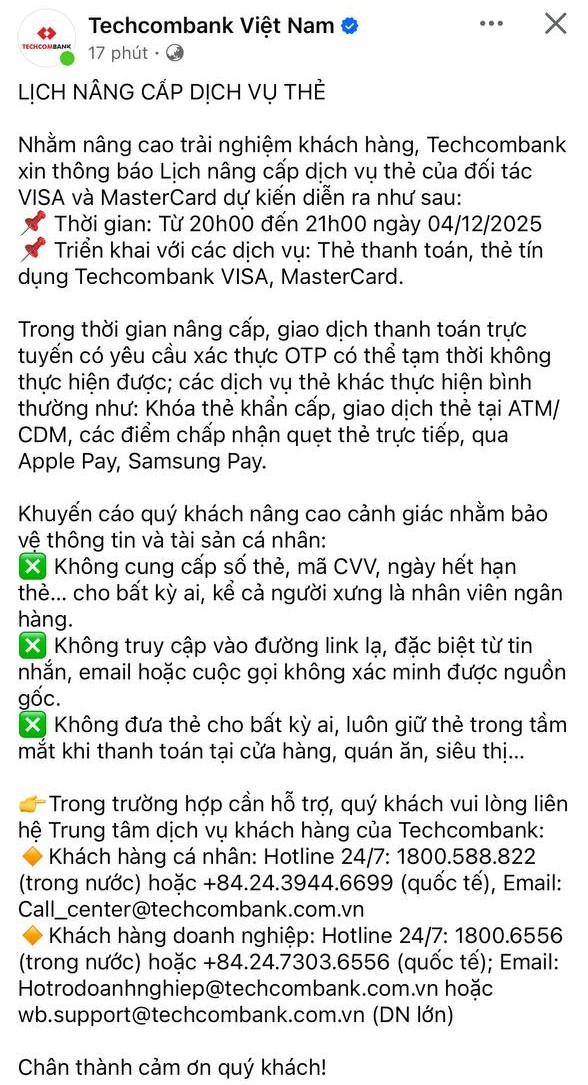 Techcombank vừa khuyến cáo 3 việc khách hành cần chú ý ngày mai- Ảnh 1.