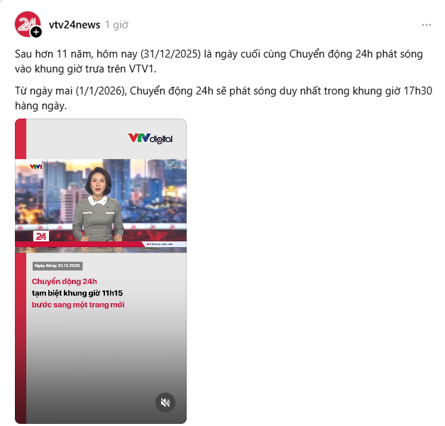 Bỏ bản tin Chuyển động 24h trưa từ ng&agrave;y 1/1/2026- Ảnh 2.
