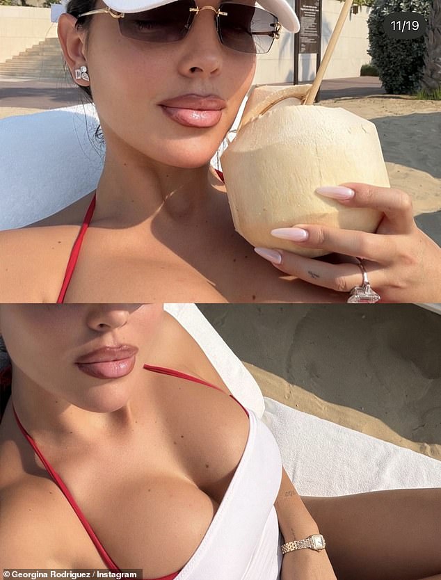 Vị hôn thê của Ronaldo diện bikini đỏ khoe body “bốc lửa