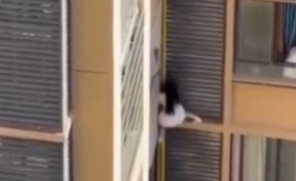 Người phụ nữ trèo ra khỏi cửa sổ căn hộ chung cư khiến hàng xóm sốc nặng- Ảnh 1.