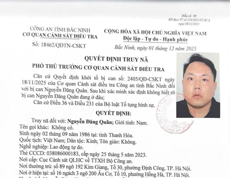 Truy nã Nguyễn Đăng Quân sinh năm 1986- Ảnh 1. Truy nã Nguyễn Đăng Quân sinh năm 1986- Ảnh 1.