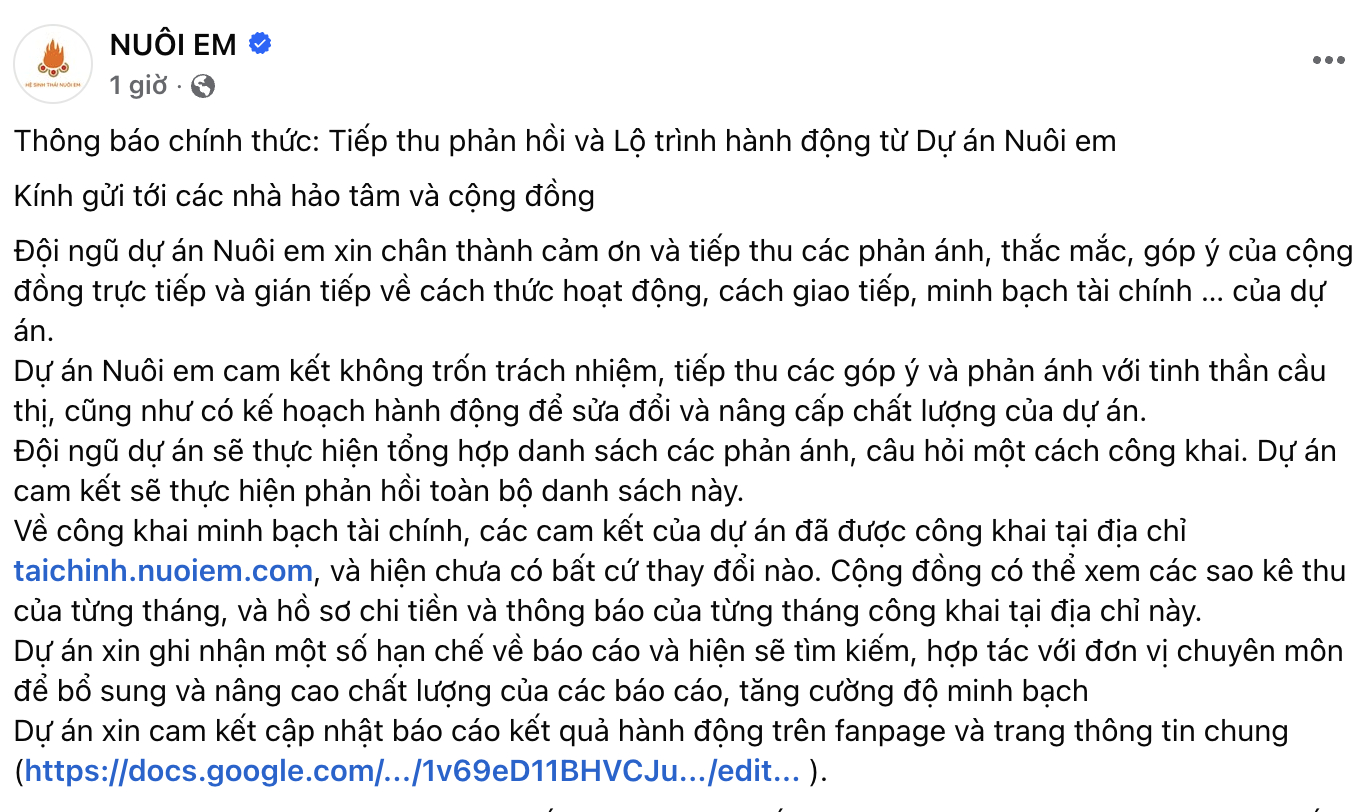 Thông báo mới nhất từ Nuôi Em- Ảnh 1.