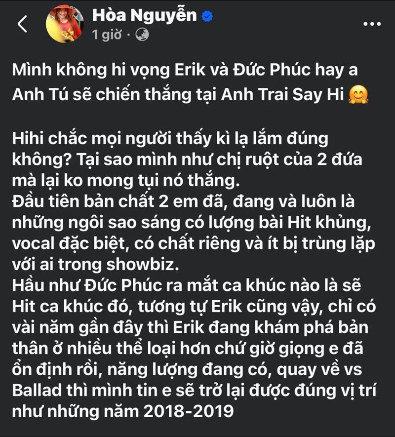 Hoà Minzy ôm Đức Phúc - Erik khóc nức nở, giải thích tranh cãi "kém duyên" liên quan đến Anh Trai Say Hi- Ảnh 2.