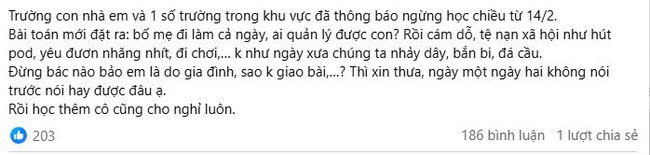 "Phụ huynh ngày nay thật khó hiểu: Cho đi học thì kêu áp lực, cho nghỉ kêu không ai trông, nhà trường đâu phải chỗ giữ trẻ?"- Ảnh 1.