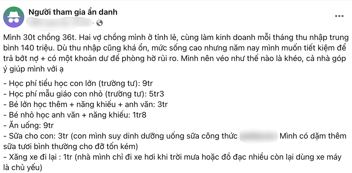 Bảng chi tiêu của vợ chồng U40 thu nhập 140 triệu/tháng khiến nhiều người giật mình: Sao chỉ dư được từng đó?- Ảnh 1.